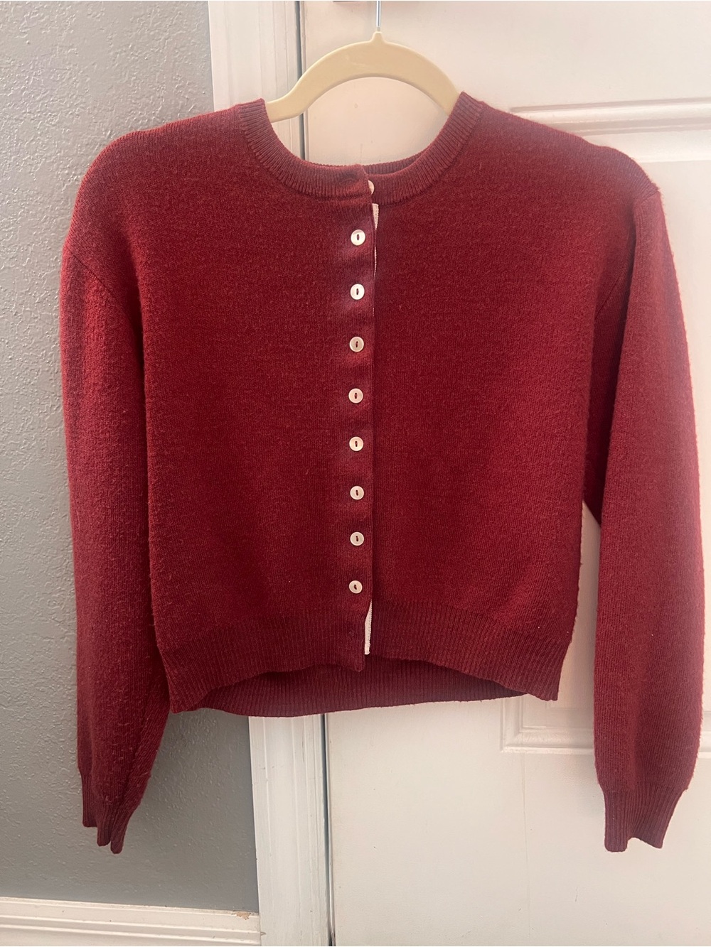 Women's Brick Red Button-Front Cropped Sweater